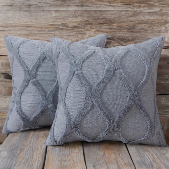 Decorative Pillow Covers Set Gray Soft Accent Couch Farmhouse Cottage Decor 18" - Picture 1 of 7